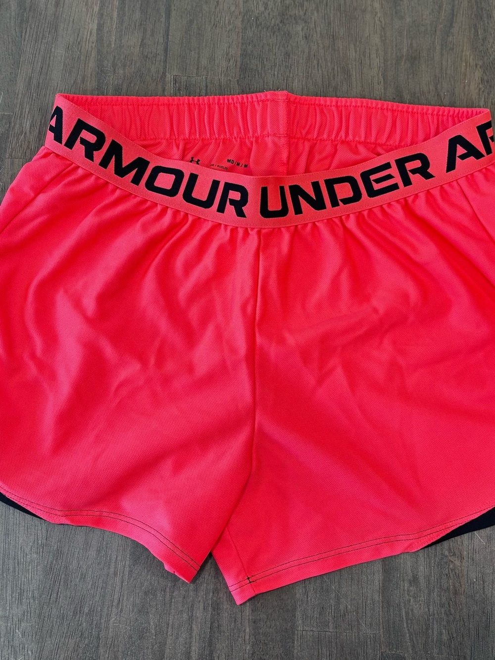 Under Armour Women’s Neon Coral Elastic Logo Waist Athletic Shorts